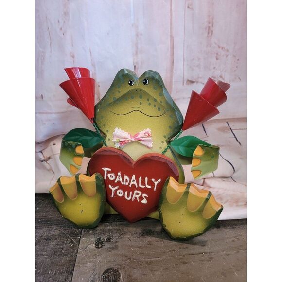 Wooden Valentine's Day toad frog todally yours Decor figure - Picture 1 of 4